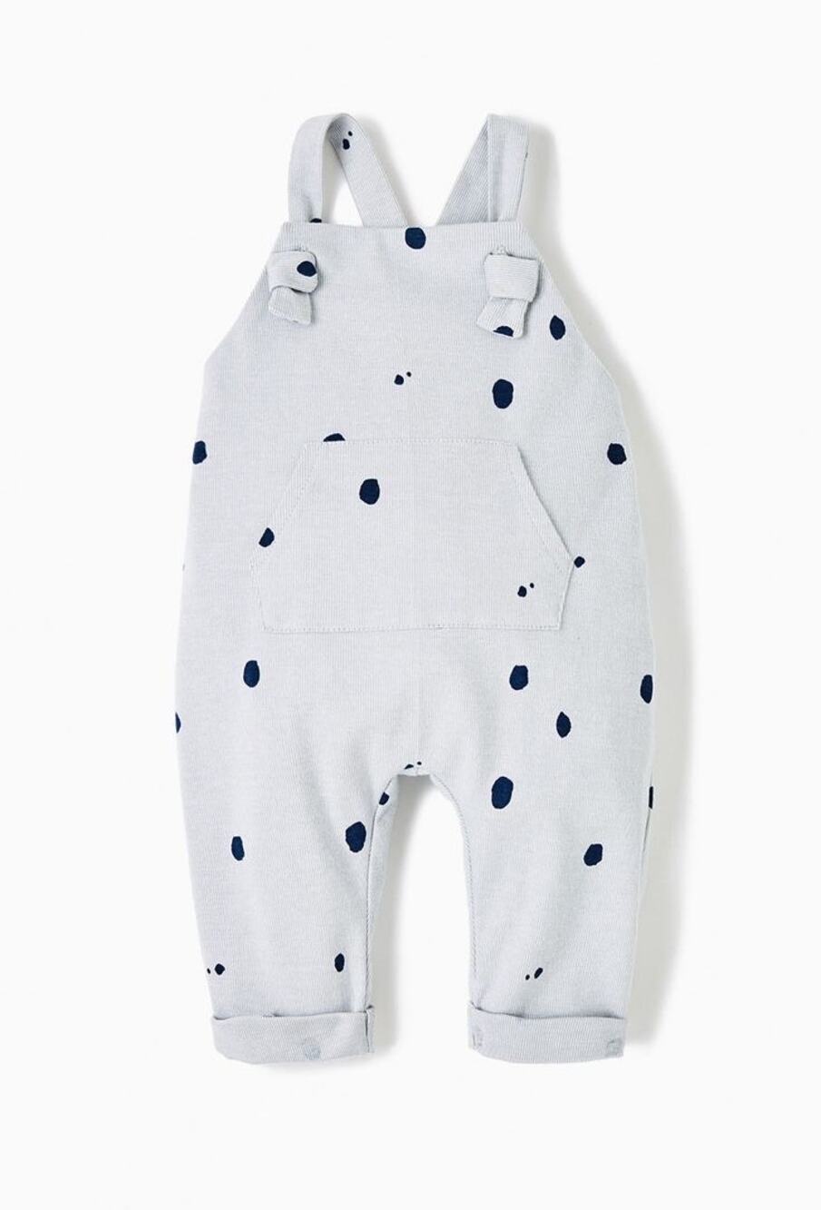 Adorable ZARA Baby Ribbed Dungaree Romper - Gray Navy Polka Dot
